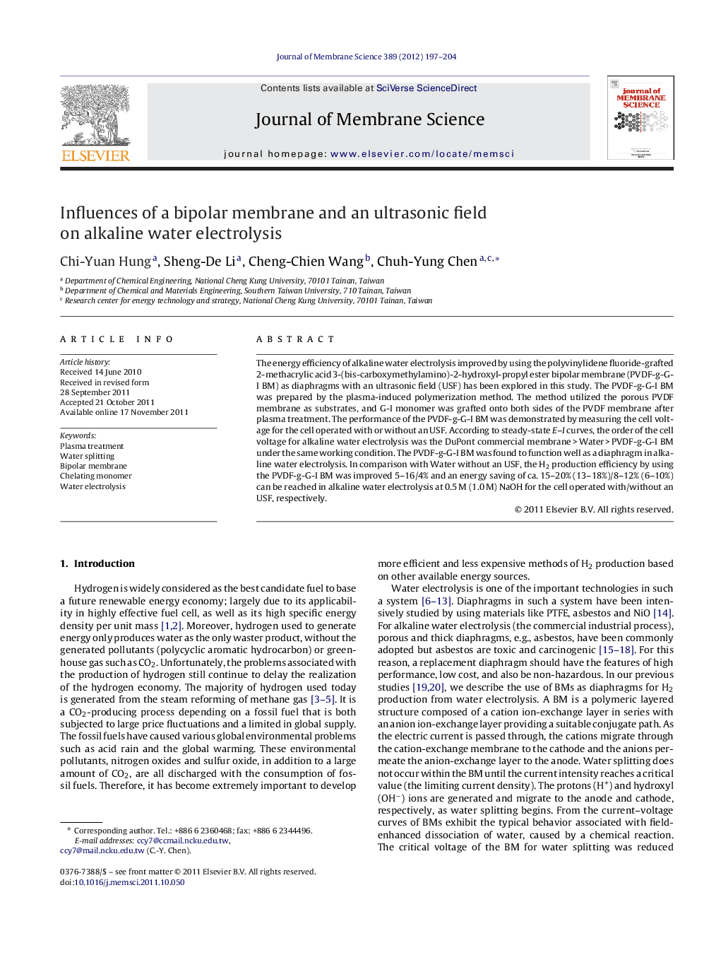 Influences of a bipolar membrane and an ultrasonic field on alkaline water electrolysis