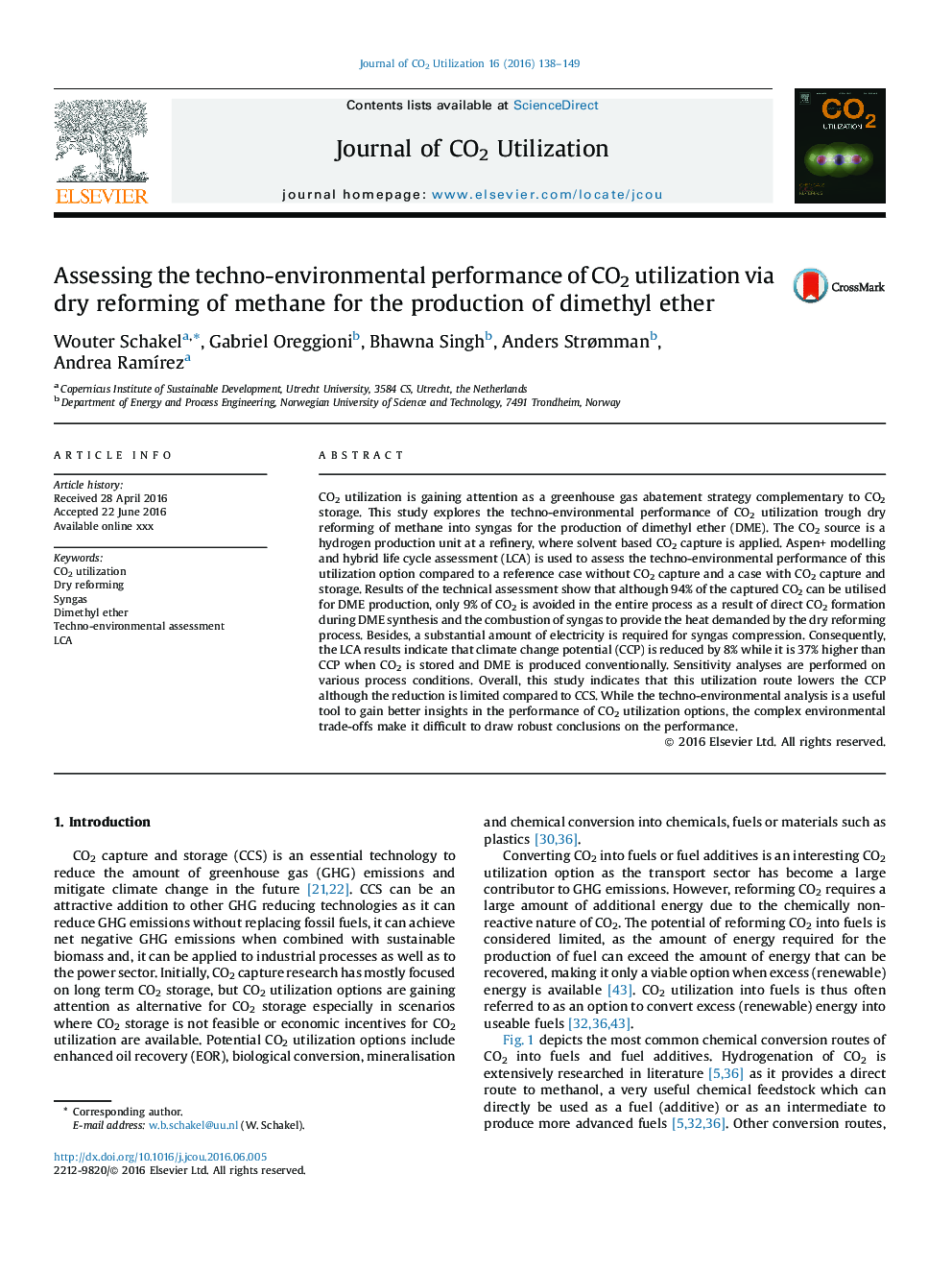 ارزیابی عملکرد تکنو زیست محیطی استفاده از CO2 از طریق رفرمینگ خشک متان برای تولید دی متیل اتر