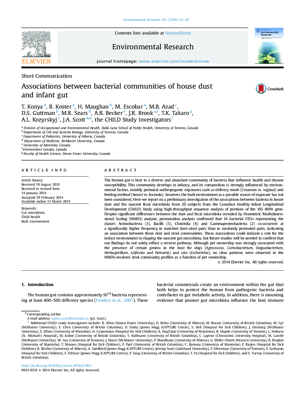 Associations between bacterial communities of house dust and infant gut