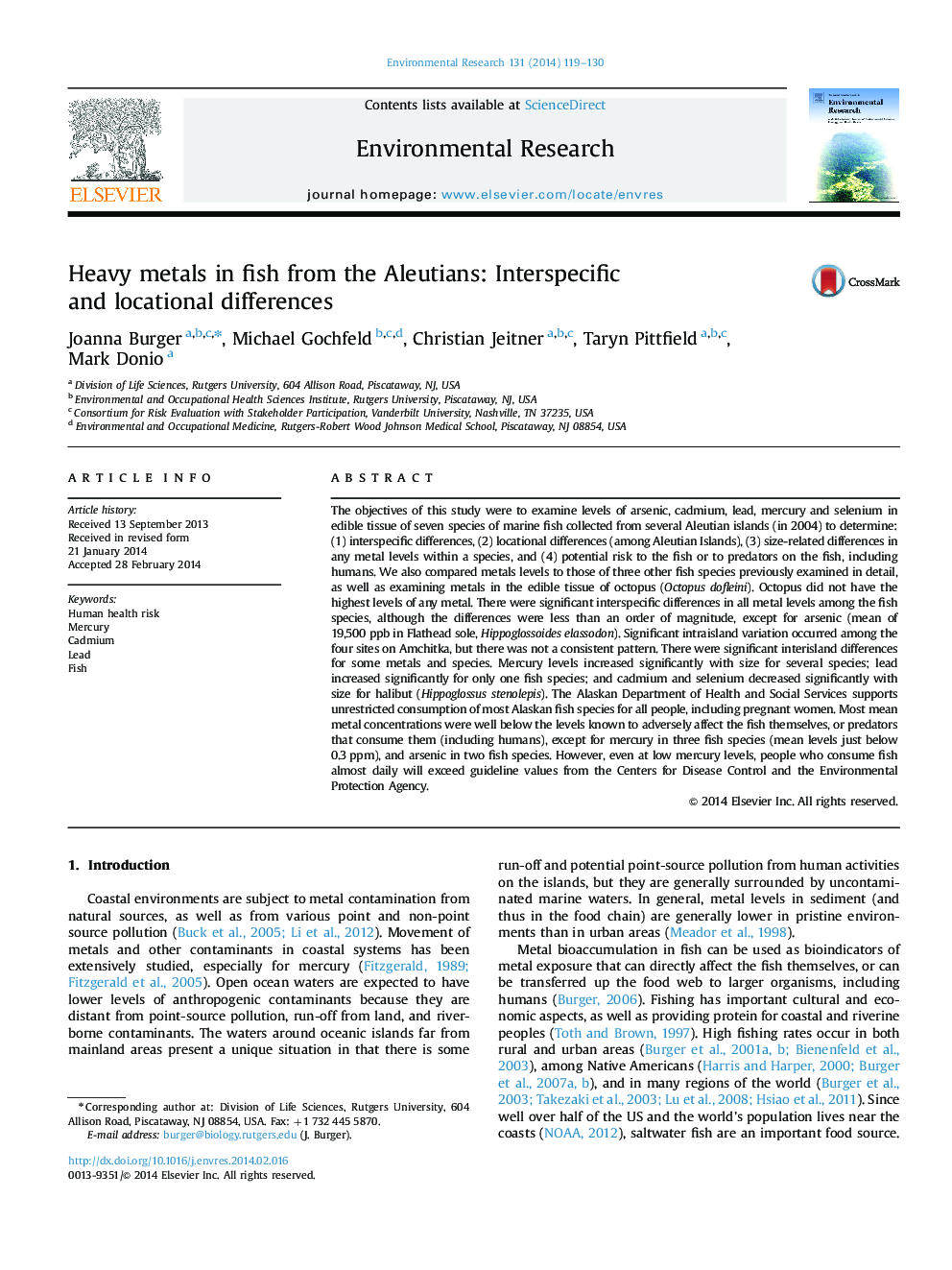 Heavy metals in fish from the Aleutians: Interspecific and locational differences