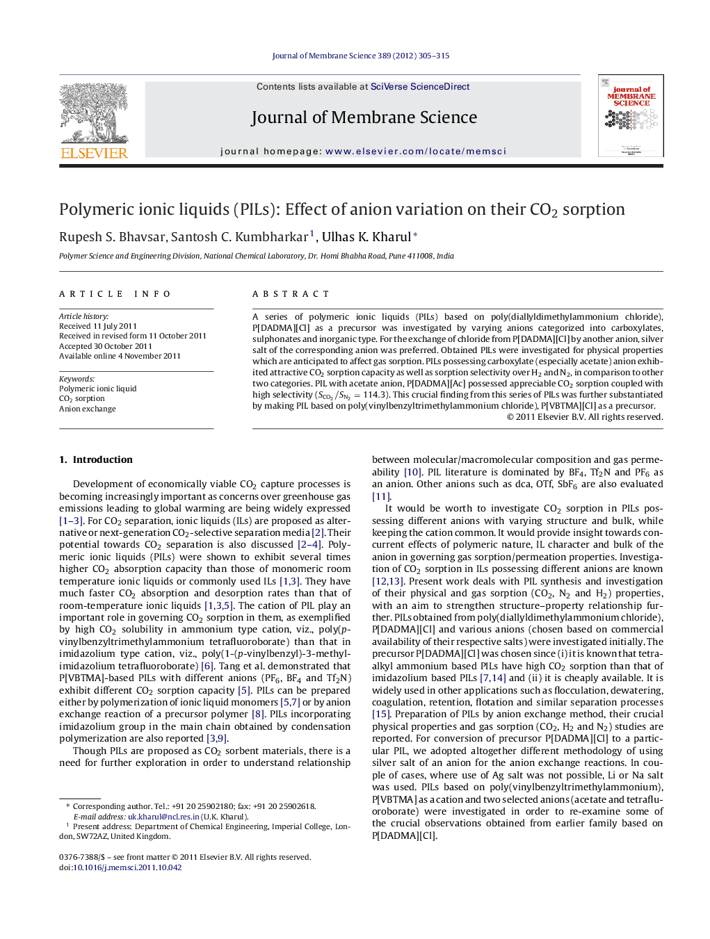 Polymeric ionic liquids (PILs): Effect of anion variation on their CO2 sorption