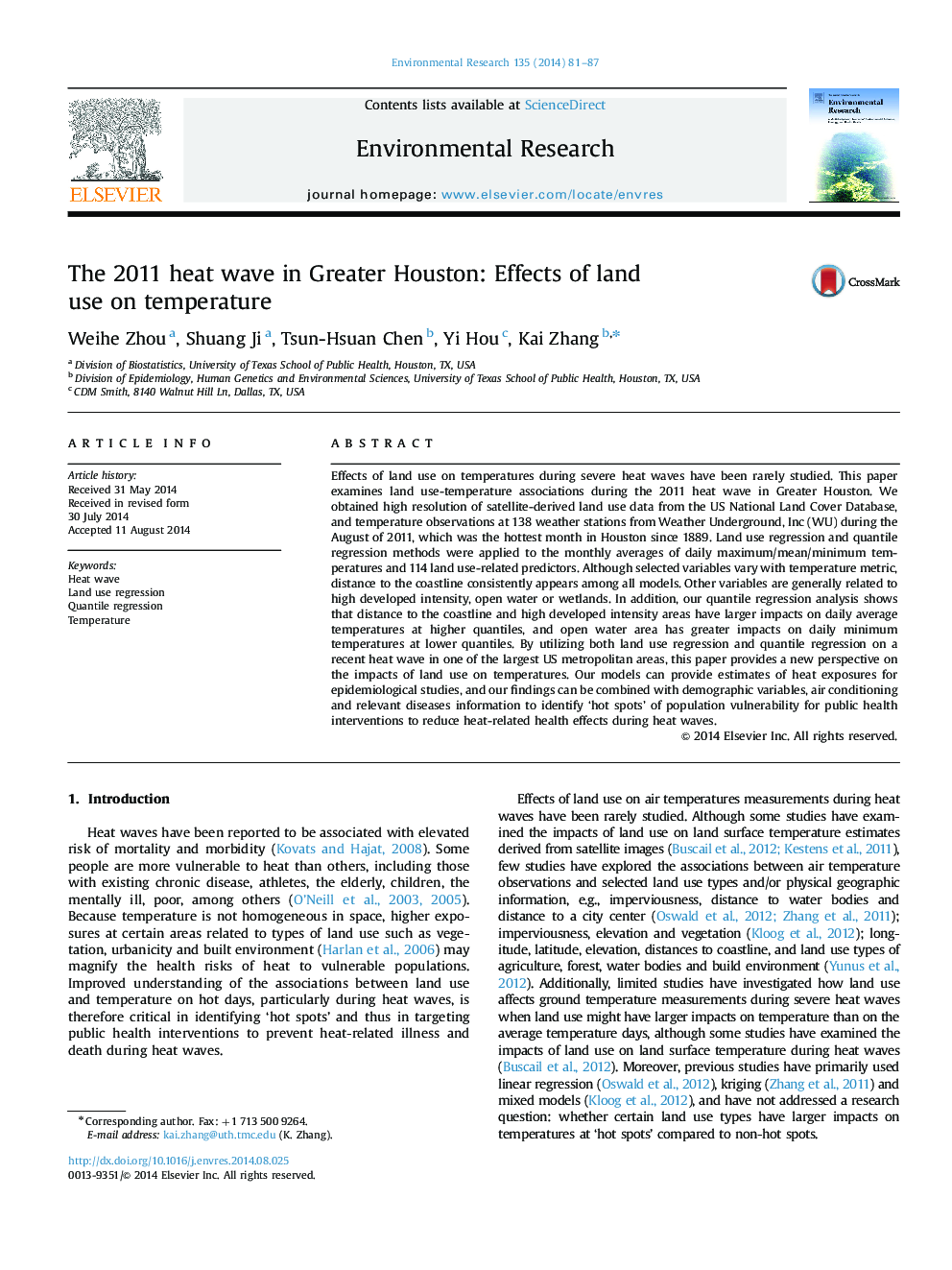 The 2011 heat wave in Greater Houston: Effects of land use on temperature