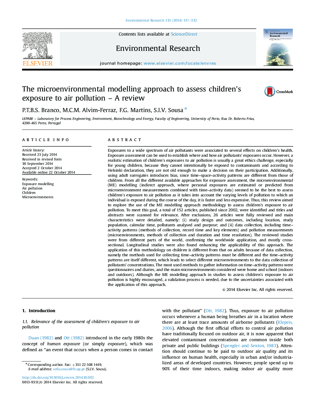 The microenvironmental modelling approach to assess children's exposure to air pollution - A review