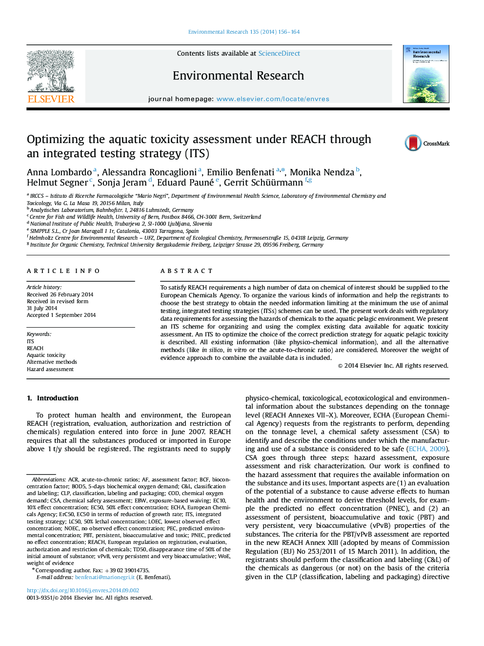 Optimizing the aquatic toxicity assessment under REACH through an integrated testing strategy (ITS)