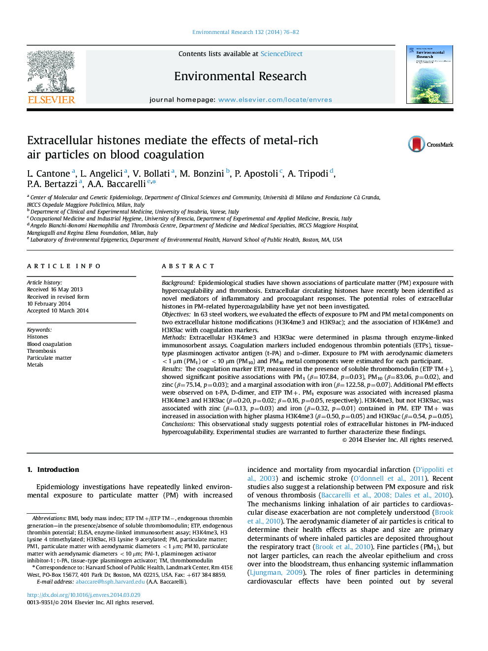 Extracellular histones mediate the effects of metal-rich air particles on blood coagulation