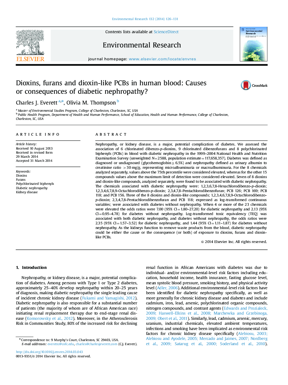 Dioxins, furans and dioxin-like PCBs in human blood: Causes or consequences of diabetic nephropathy?