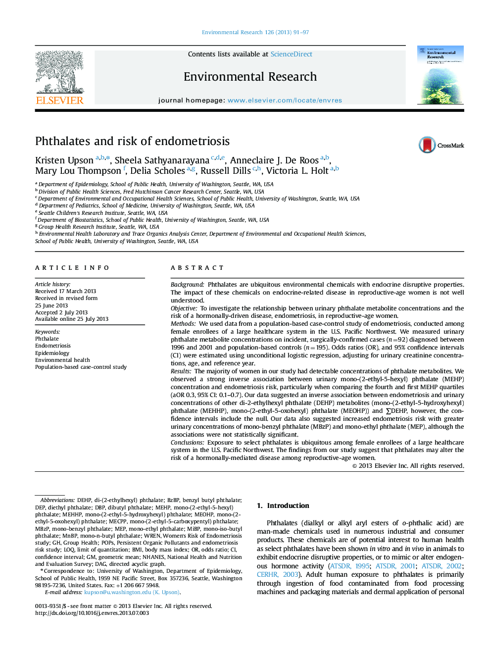 Phthalates and risk of endometriosis