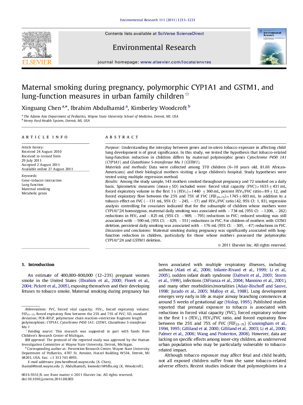 Maternal smoking during pregnancy, polymorphic CYP1A1 and GSTM1, and lung-function measures in urban family children