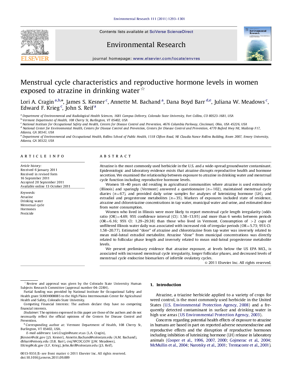 Menstrual cycle characteristics and reproductive hormone levels in women exposed to atrazine in drinking water