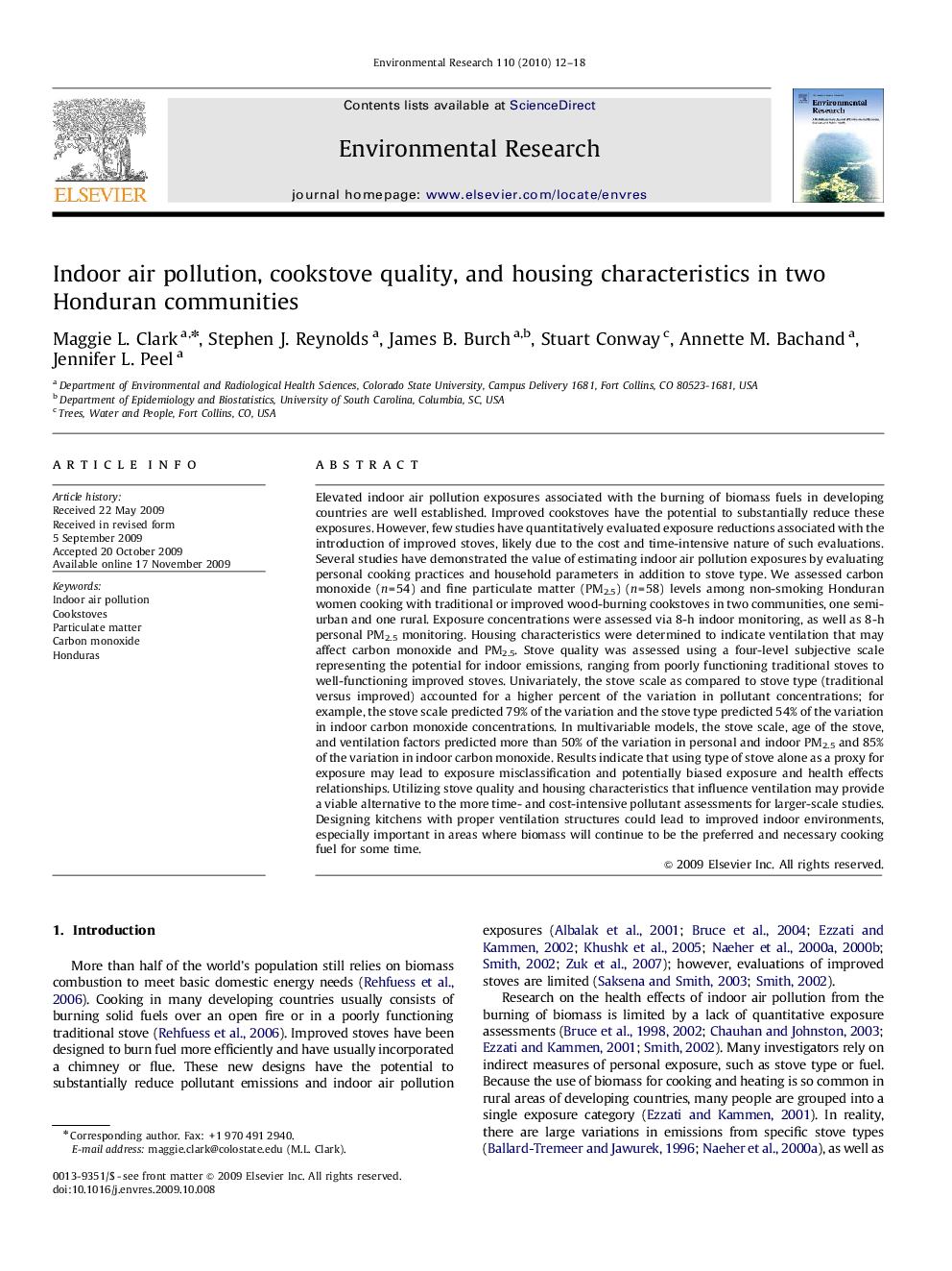 Indoor air pollution, cookstove quality, and housing characteristics in two Honduran communities