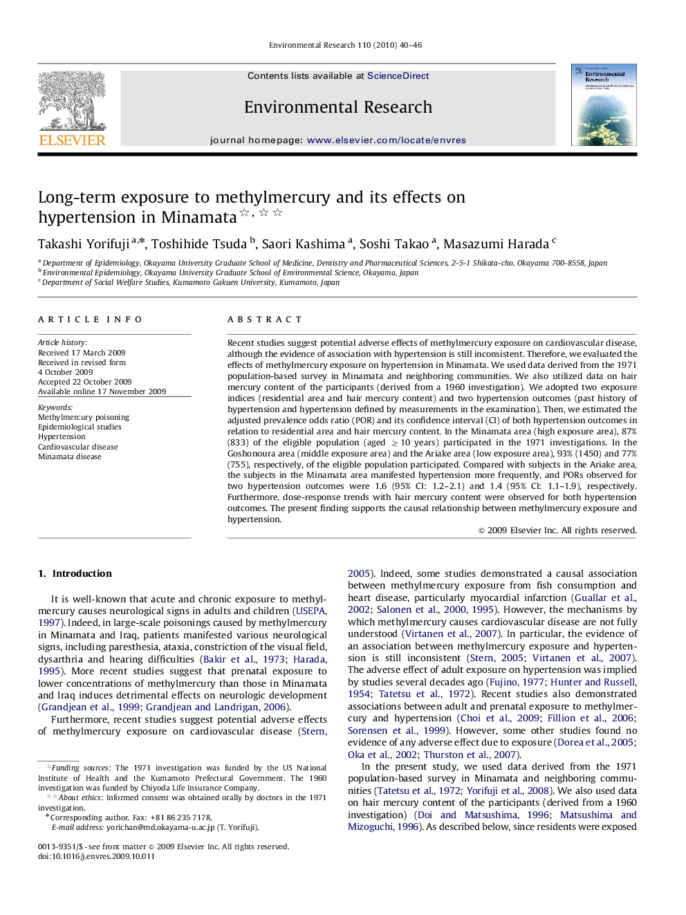 Long-term exposure to methylmercury and its effects on hypertension in Minamata