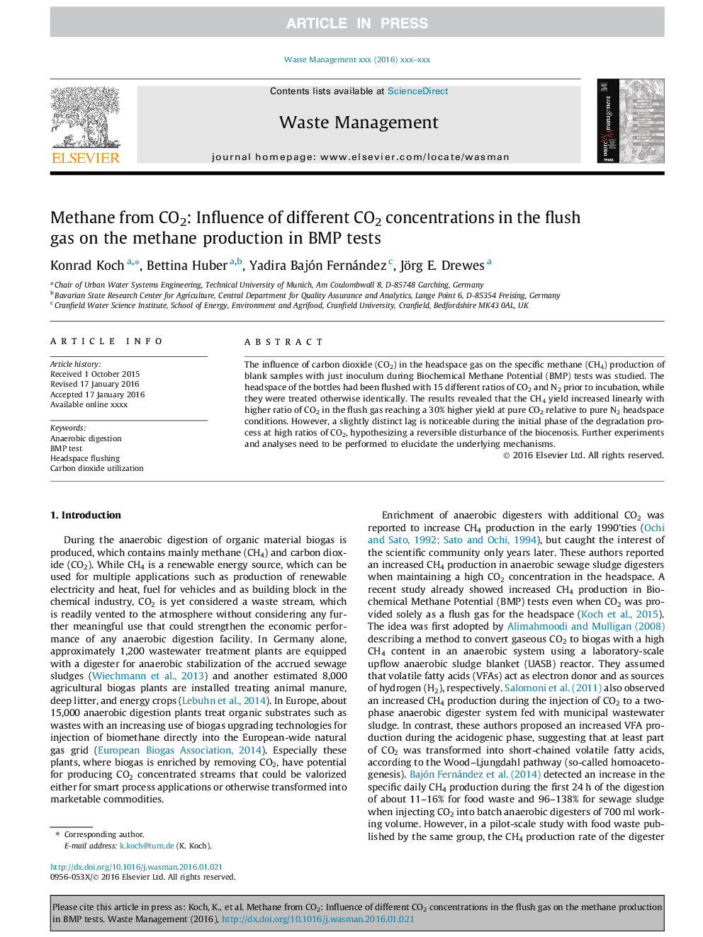 Methane from CO2: Influence of different CO2 concentrations in the flush gas on the methane production in BMP tests