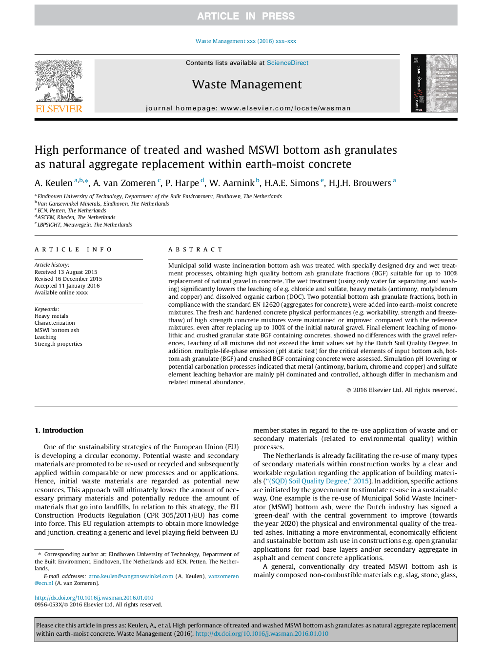 High performance of treated and washed MSWI bottom ash granulates as natural aggregate replacement within earth-moist concrete