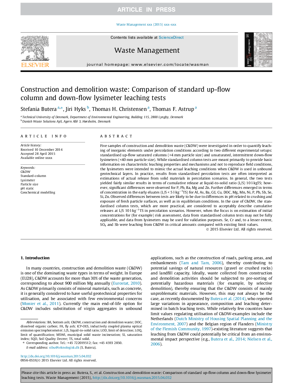زباله های ساخت و ساز و تخریب: مقایسه مقادیر ستون جریان استاندارد و آزمون های لایسیمتر پایین جریان 