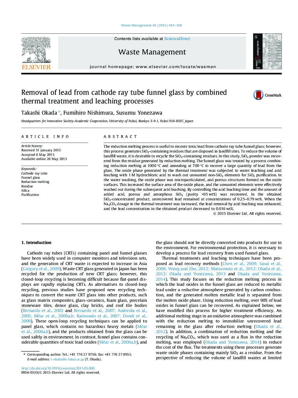 Removal of lead from cathode ray tube funnel glass by combined thermal treatment and leaching processes