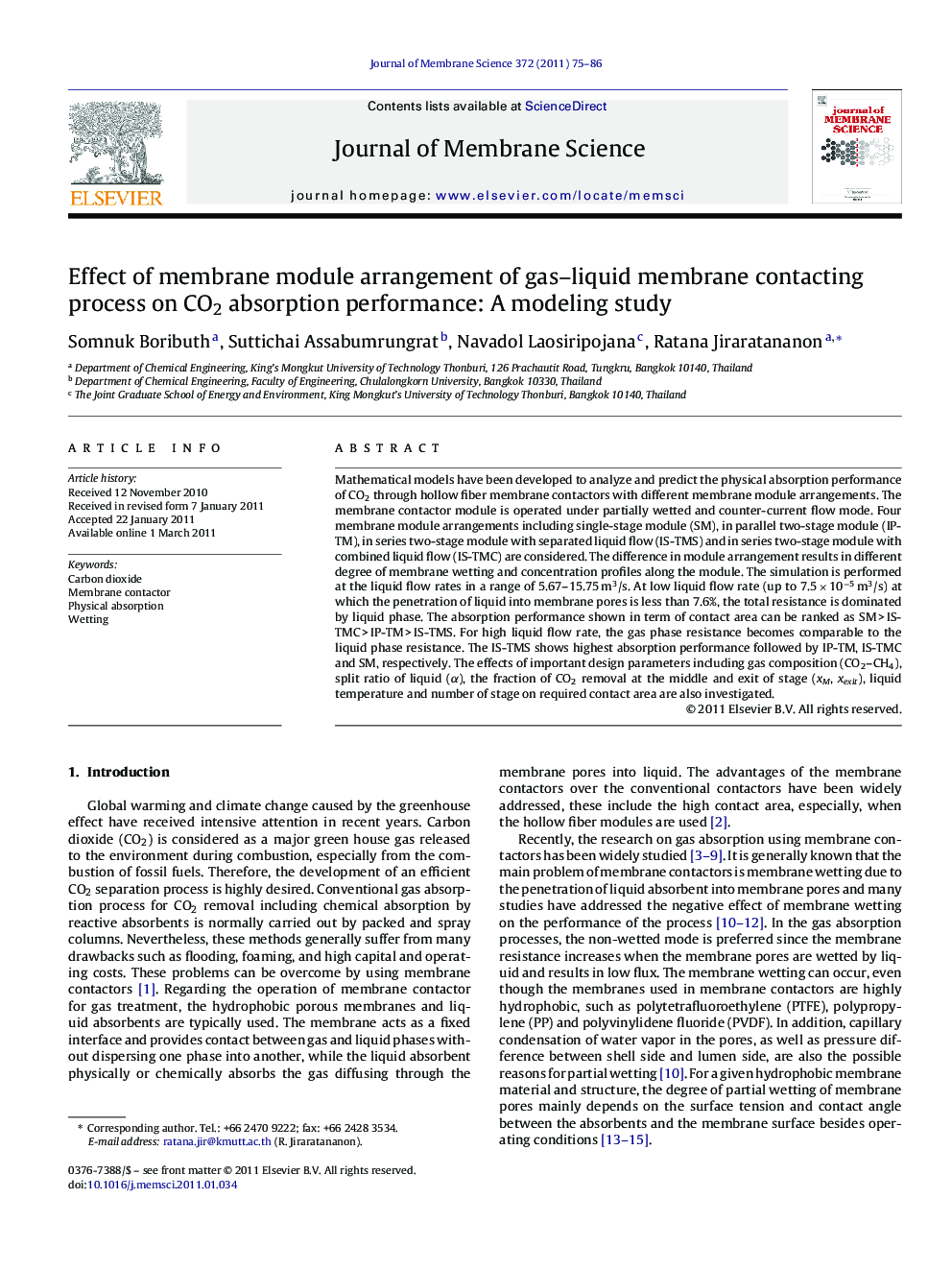 Effect of membrane module arrangement of gas-liquid membrane contacting process on CO2 absorption performance: A modeling study