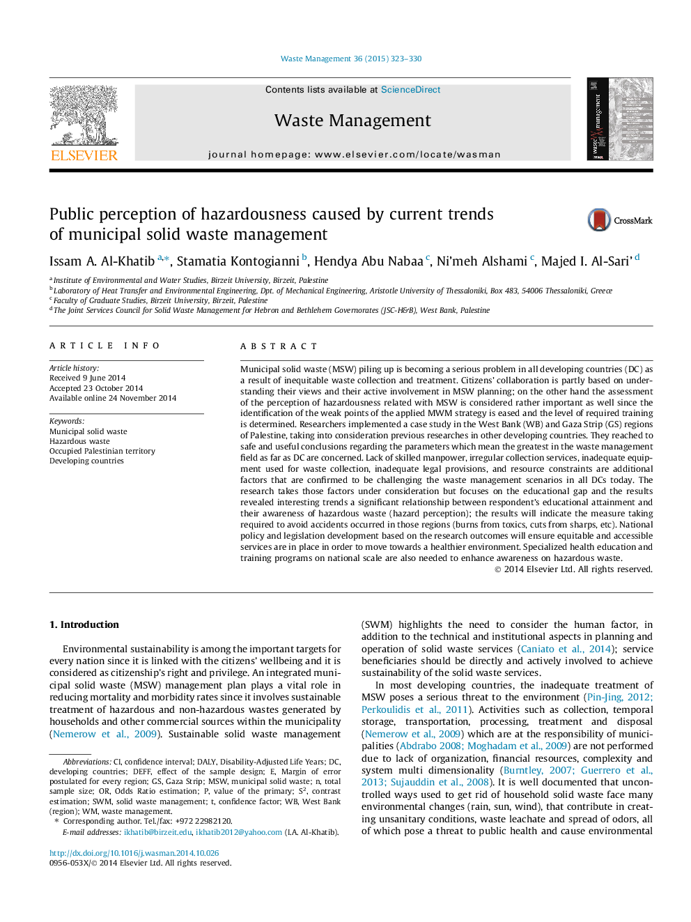 Public perception of hazardousness caused by current trends of municipal solid waste management