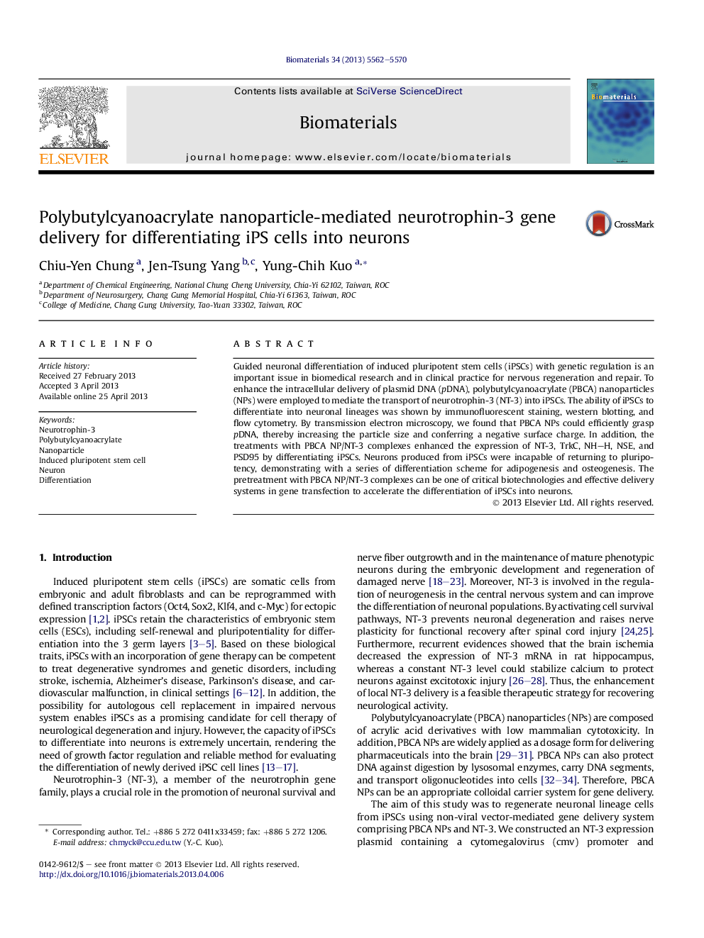 Polybutylcyanoacrylate nanoparticle-mediated neurotrophin-3 gene delivery for differentiating iPS cells into neurons