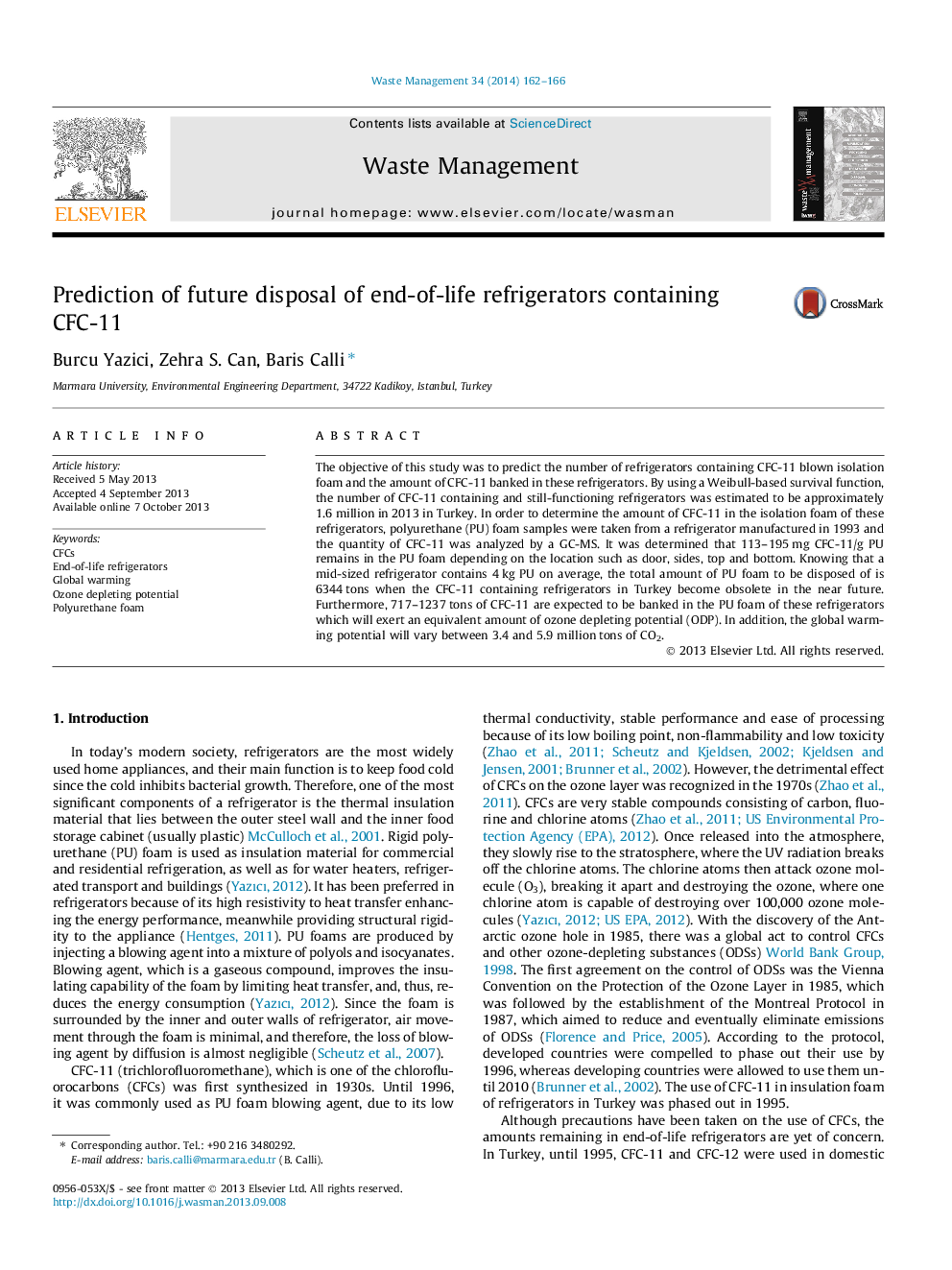 Prediction of future disposal of end-of-life refrigerators containing CFC-11