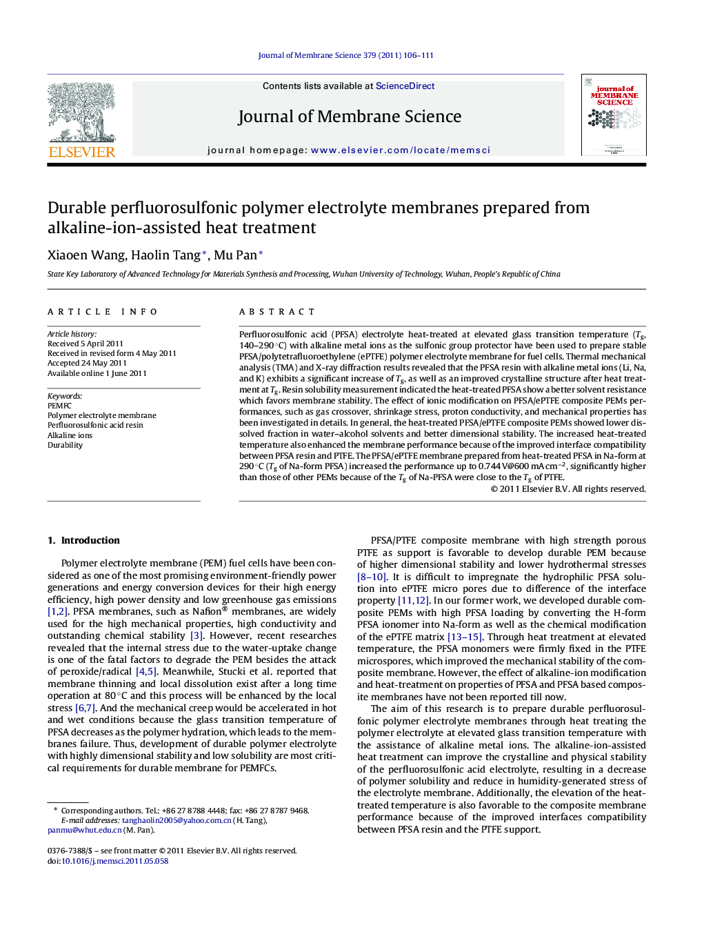 Durable perfluorosulfonic polymer electrolyte membranes prepared from alkaline-ion-assisted heat treatment