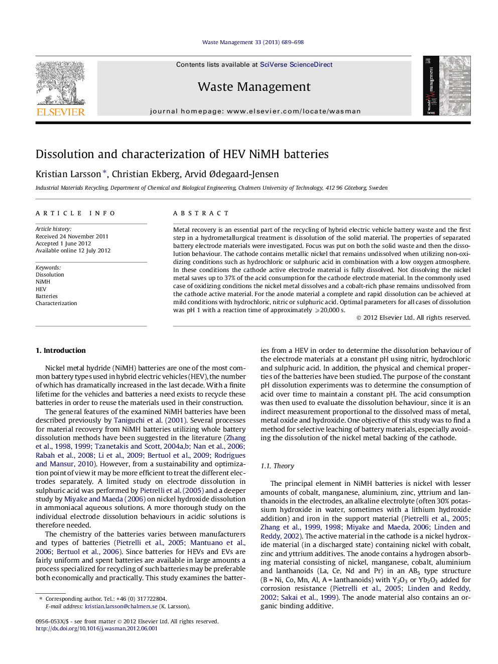 Dissolution and characterization of HEV NiMH batteries