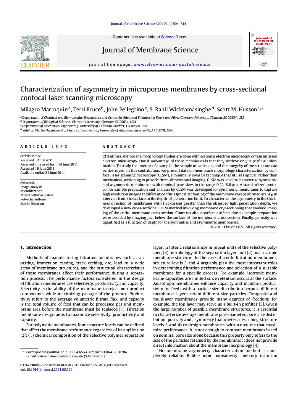 Characterization of asymmetry in microporous membranes by cross-sectional confocal laser scanning microscopy