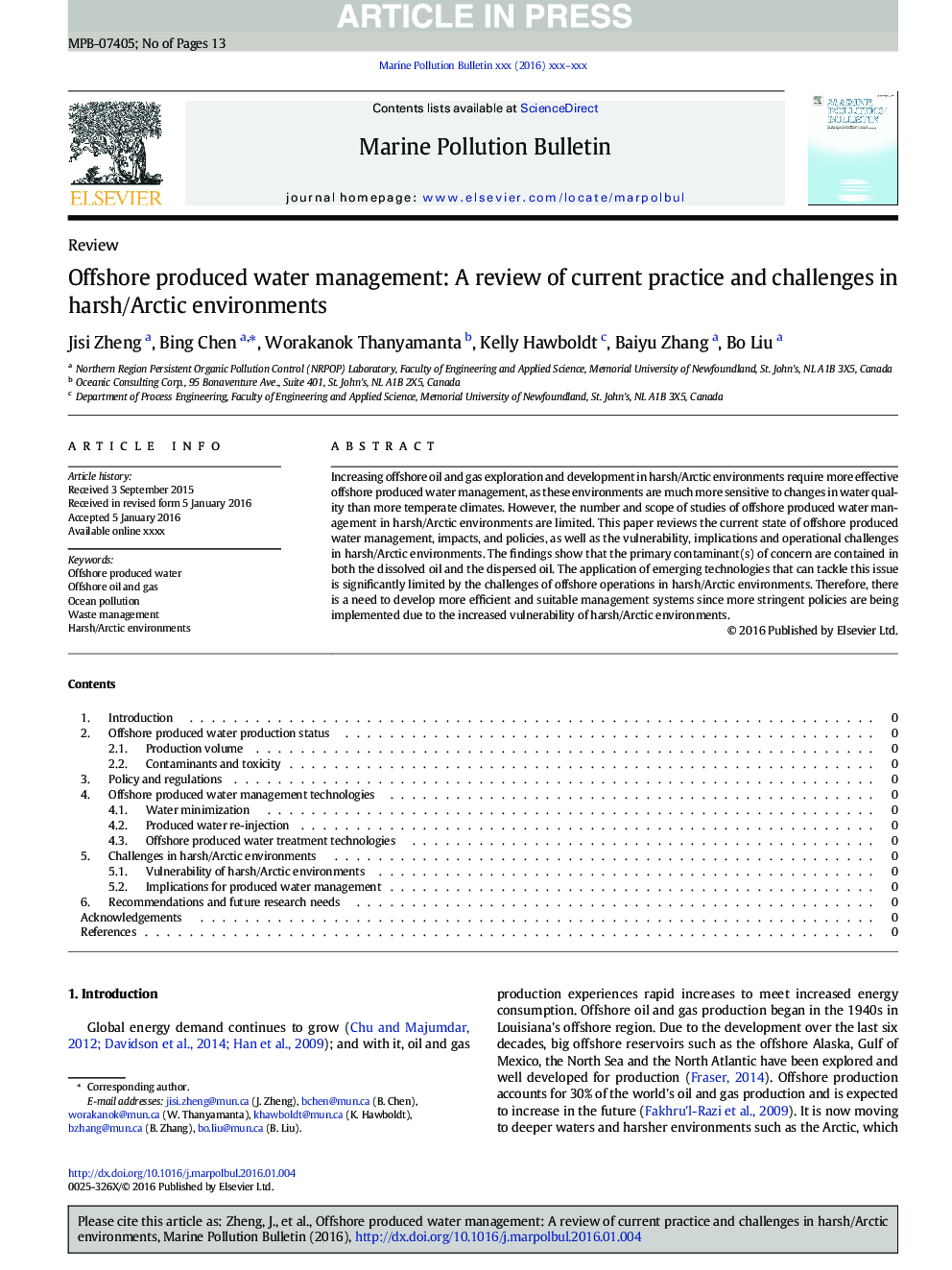 Offshore produced water management: A review of current practice and challenges in harsh/Arctic environments