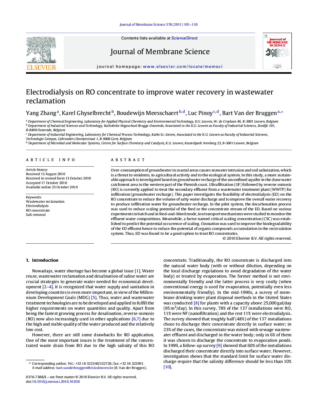 Electrodialysis on RO concentrate to improve water recovery in wastewater reclamation