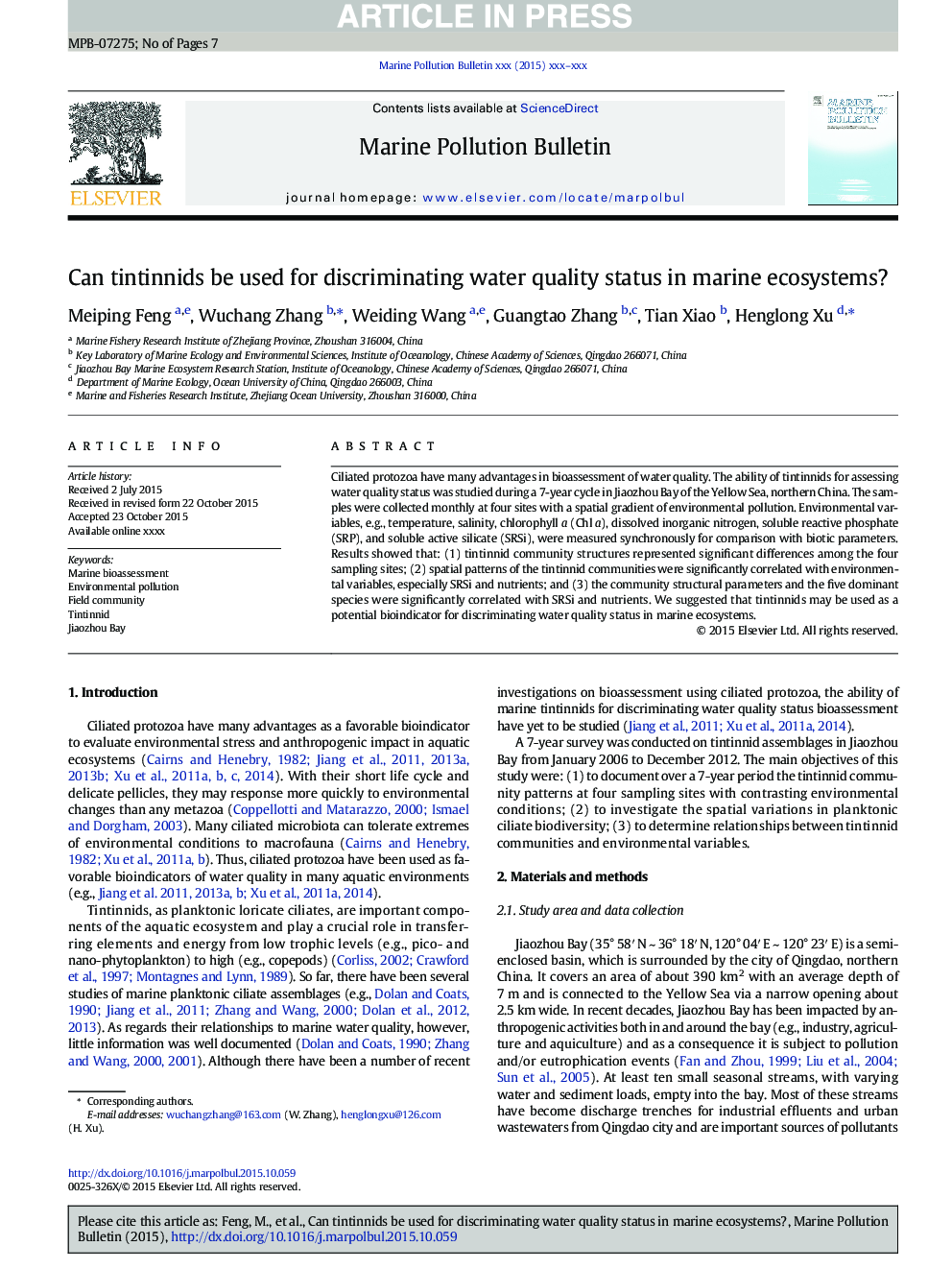 Can tintinnids be used for discriminating water quality status in marine ecosystems?