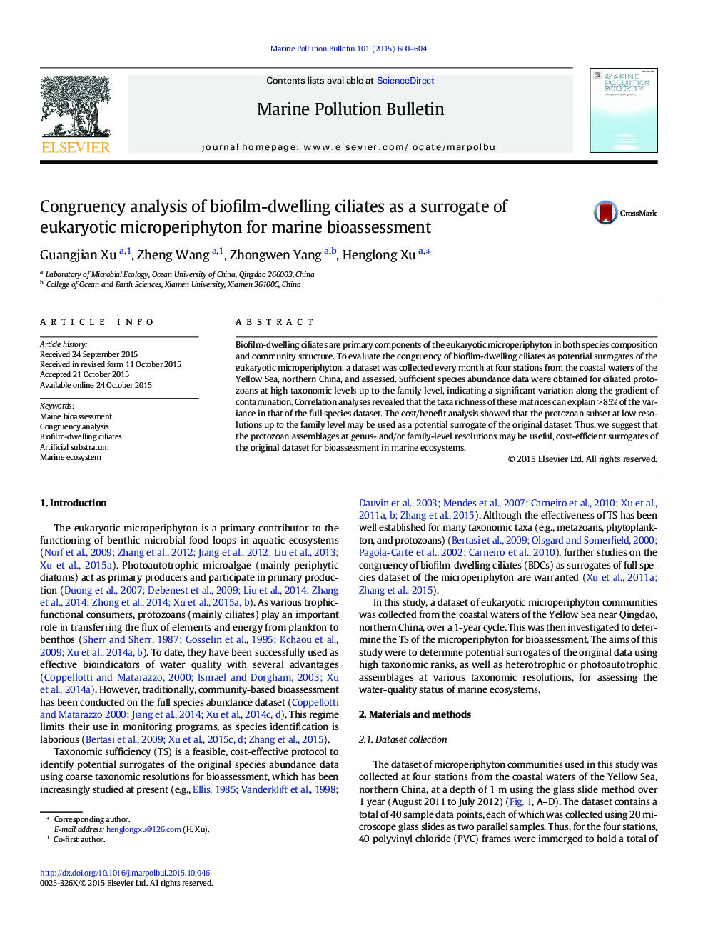 Congruency analysis of biofilm-dwelling ciliates as a surrogate of eukaryotic microperiphyton for marine bioassessment