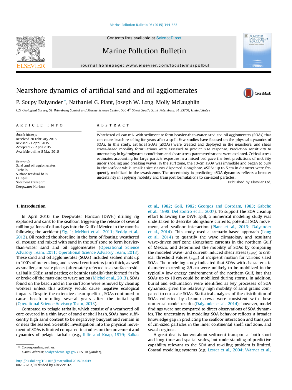 Nearshore dynamics of artificial sand and oil agglomerates