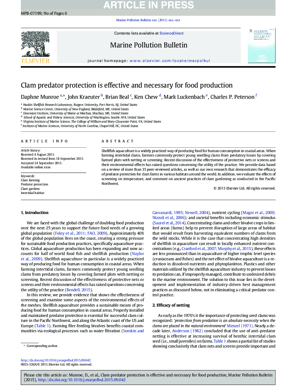 Clam predator protection is effective and necessary for food production