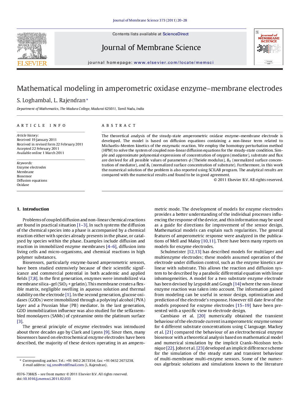 Mathematical modeling in amperometric oxidase enzyme-membrane electrodes