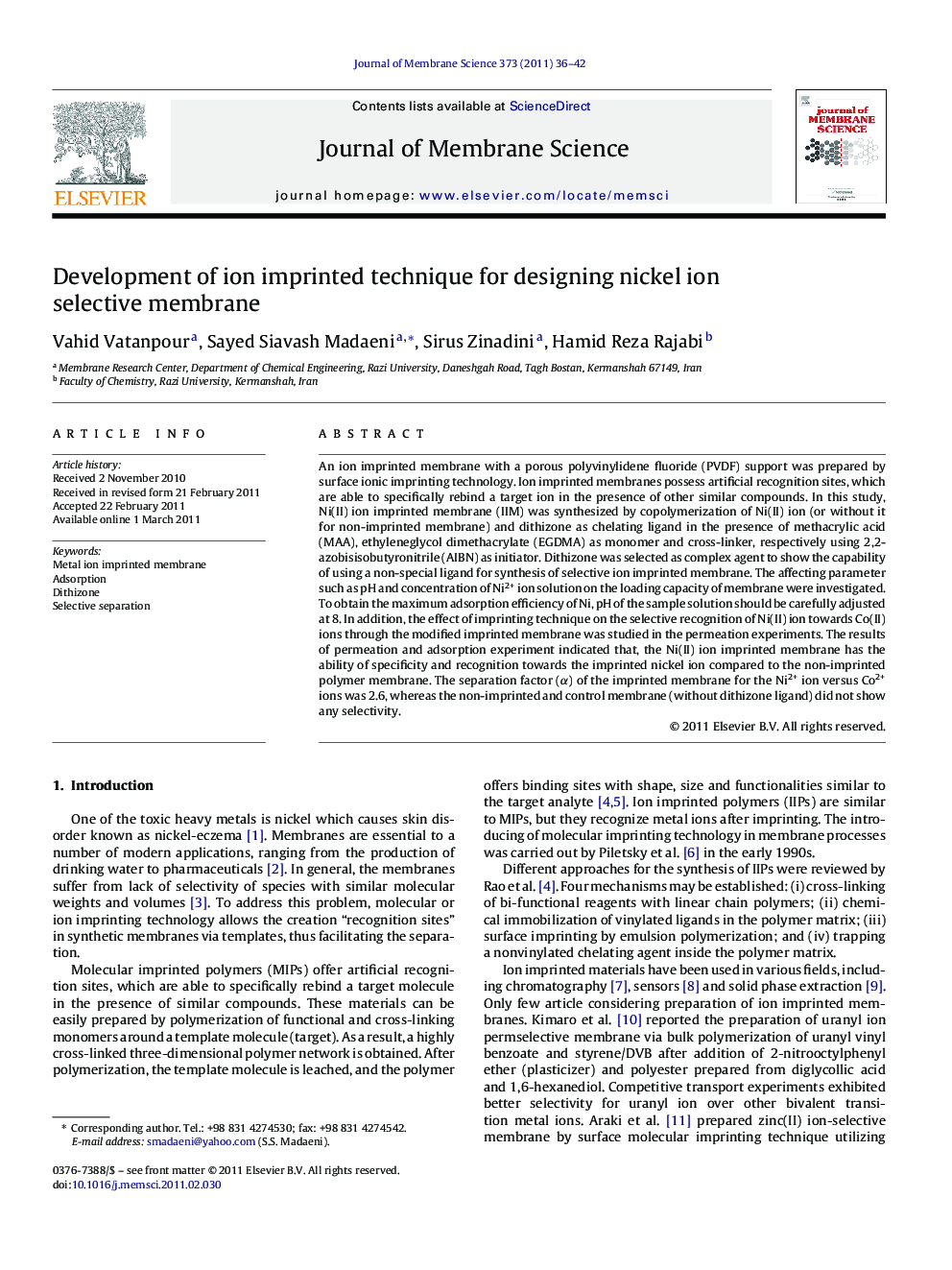 Development of ion imprinted technique for designing nickel ion selective membrane