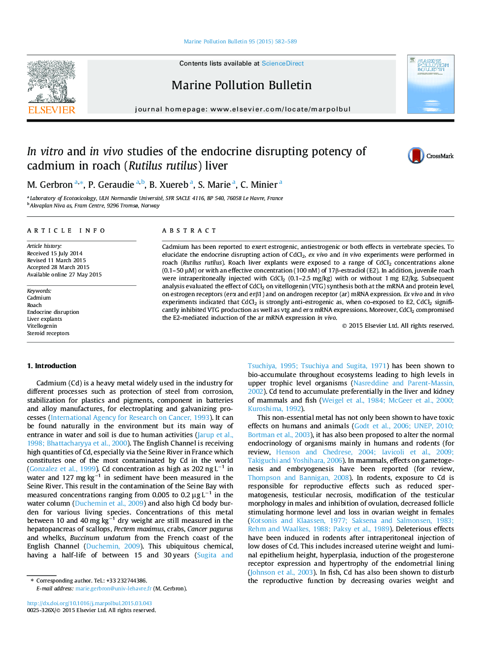 In vitro and in vivo studies of the endocrine disrupting potency of cadmium in roach (Rutilus rutilus) liver