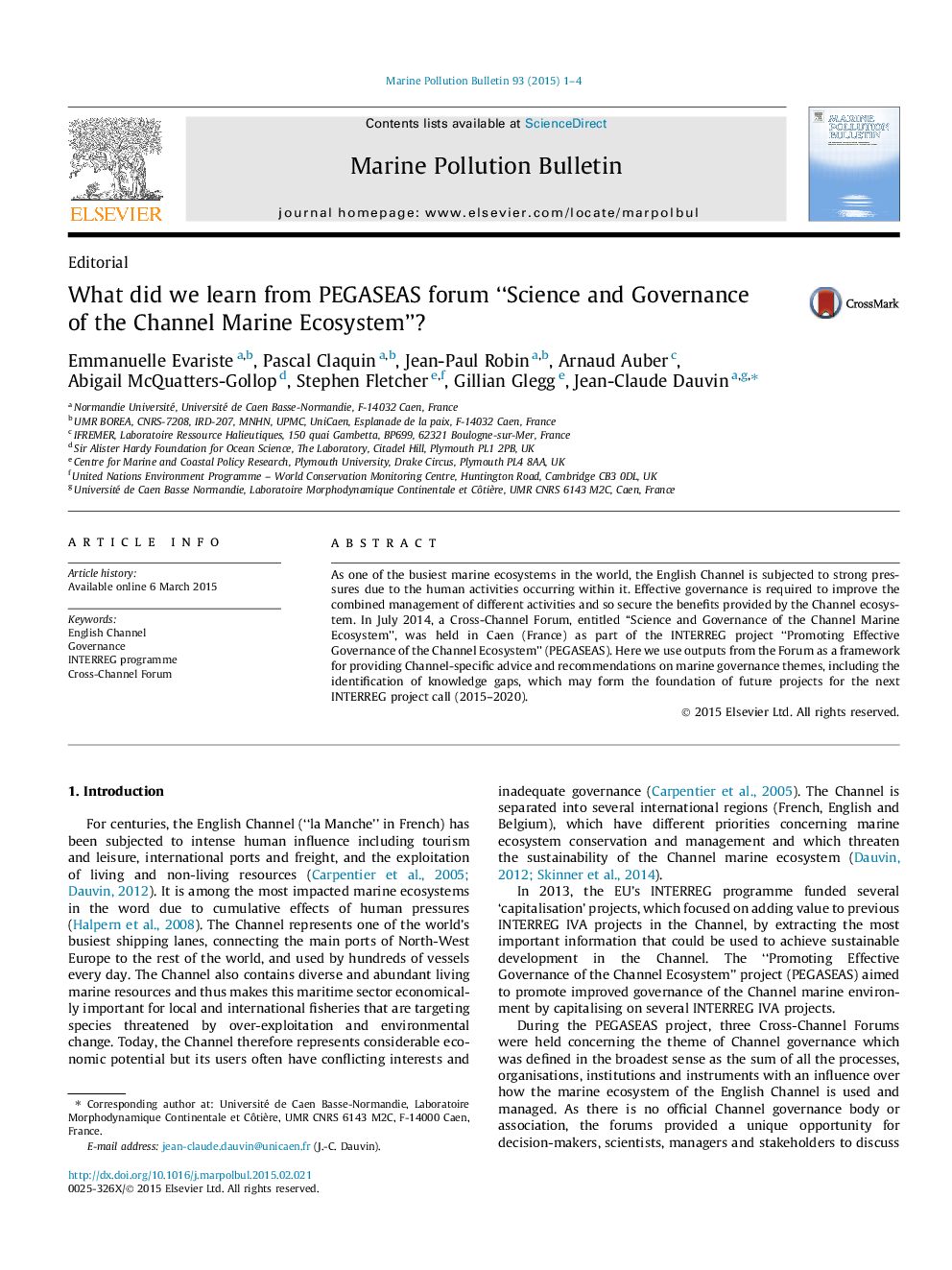 What did we learn from PEGASEAS forum “Science and Governance of the Channel Marine Ecosystem”?