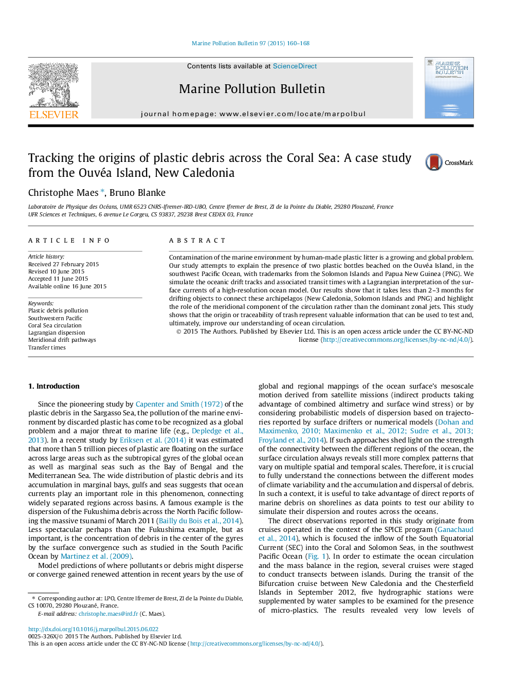 Tracking the origins of plastic debris across the Coral Sea: A case study from the Ouvéa Island, New Caledonia