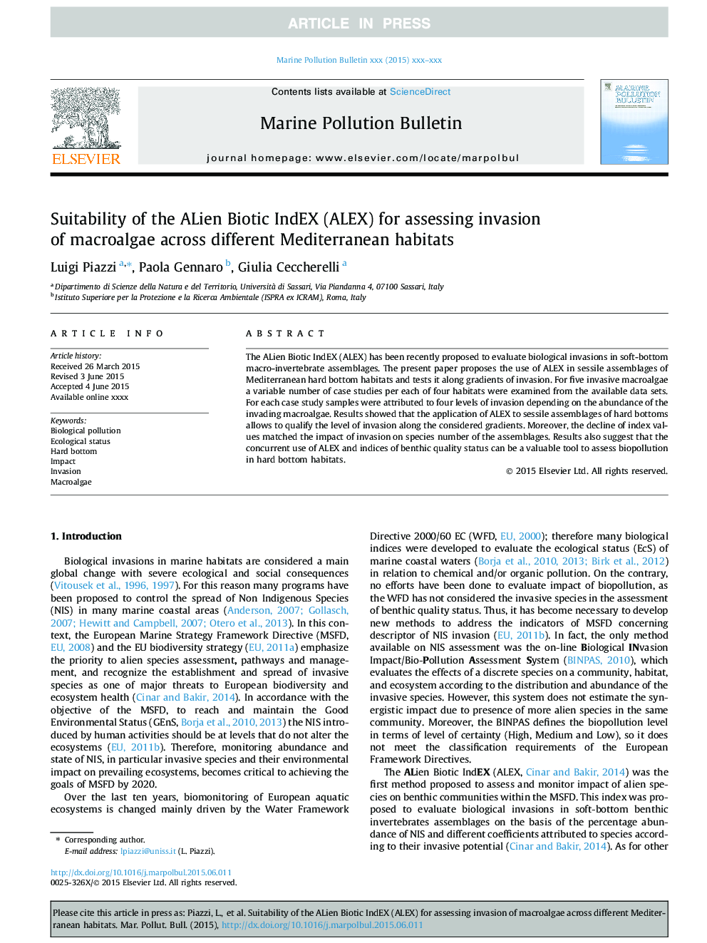 Suitability of the ALien Biotic IndEX (ALEX) for assessing invasion of macroalgae across different Mediterranean habitats