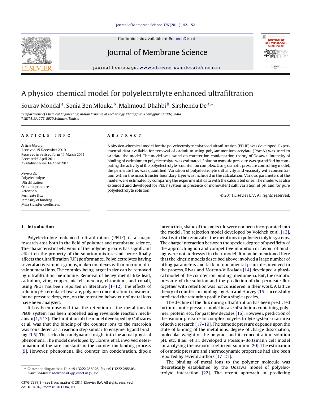 A physico-chemical model for polyelectrolyte enhanced ultrafiltration