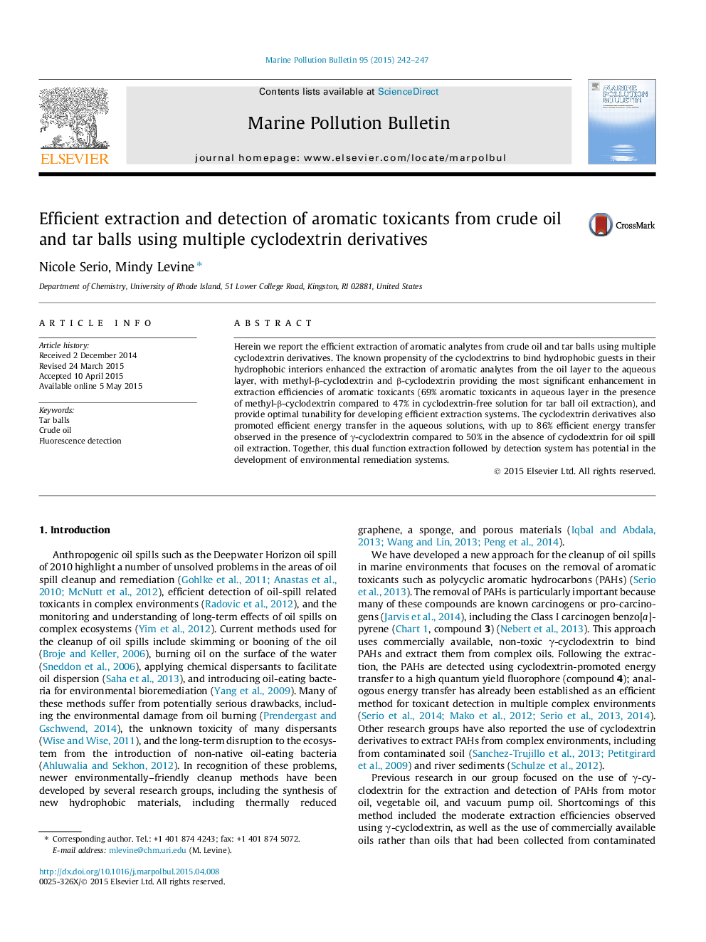 Efficient extraction and detection of aromatic toxicants from crude oil and tar balls using multiple cyclodextrin derivatives