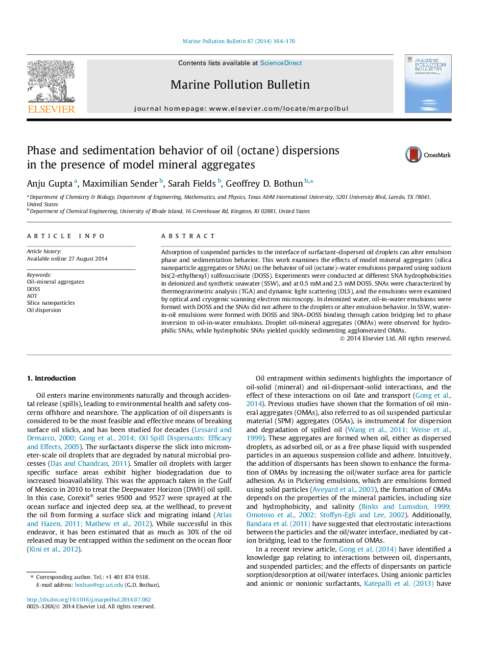 Phase and sedimentation behavior of oil (octane) dispersions in the presence of model mineral aggregates