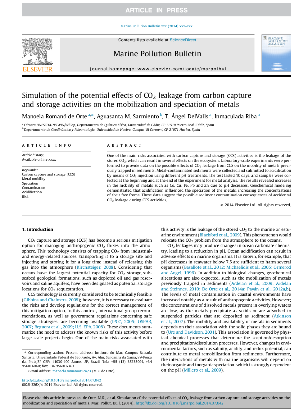 Simulation of the potential effects of CO2 leakage from carbon capture and storage activities on the mobilization and speciation of metals