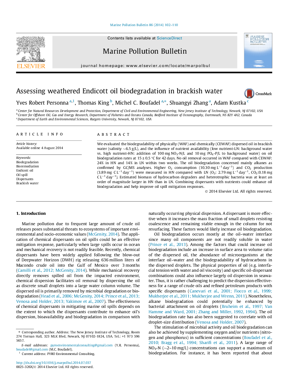 Assessing weathered Endicott oil biodegradation in brackish water