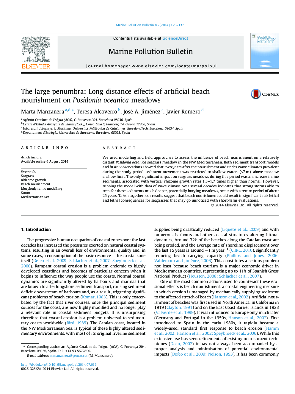 The large penumbra: Long-distance effects of artificial beach nourishment on Posidonia oceanica meadows