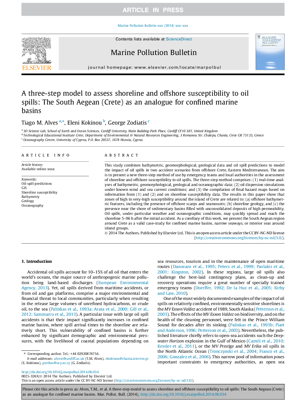 A three-step model to assess shoreline and offshore susceptibility to oil spills: The South Aegean (Crete) as an analogue for confined marine basins