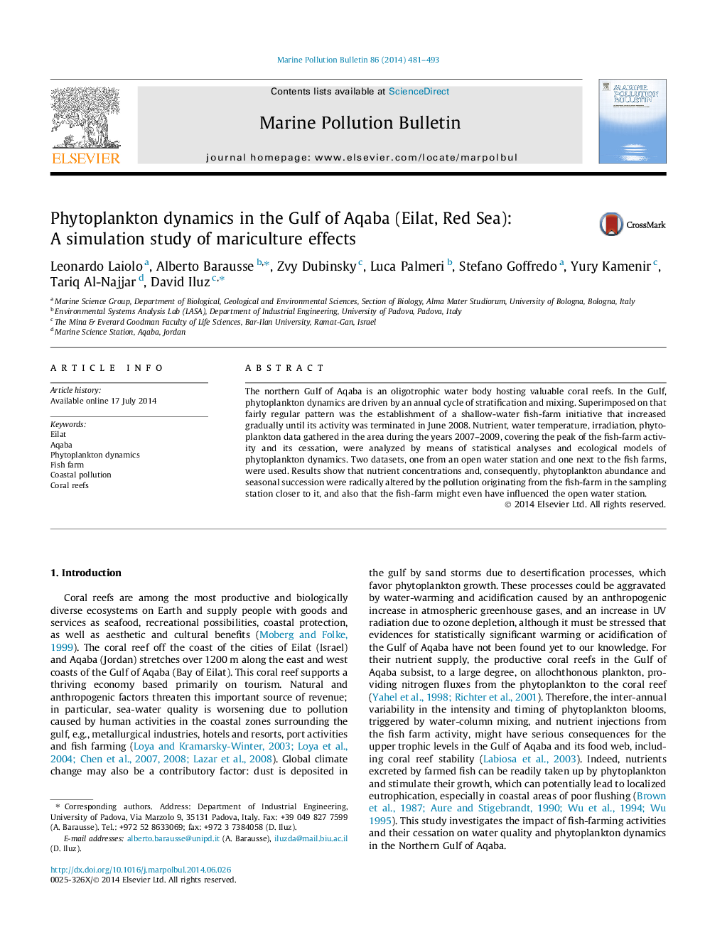 Phytoplankton dynamics in the Gulf of Aqaba (Eilat, Red Sea): A simulation study of mariculture effects