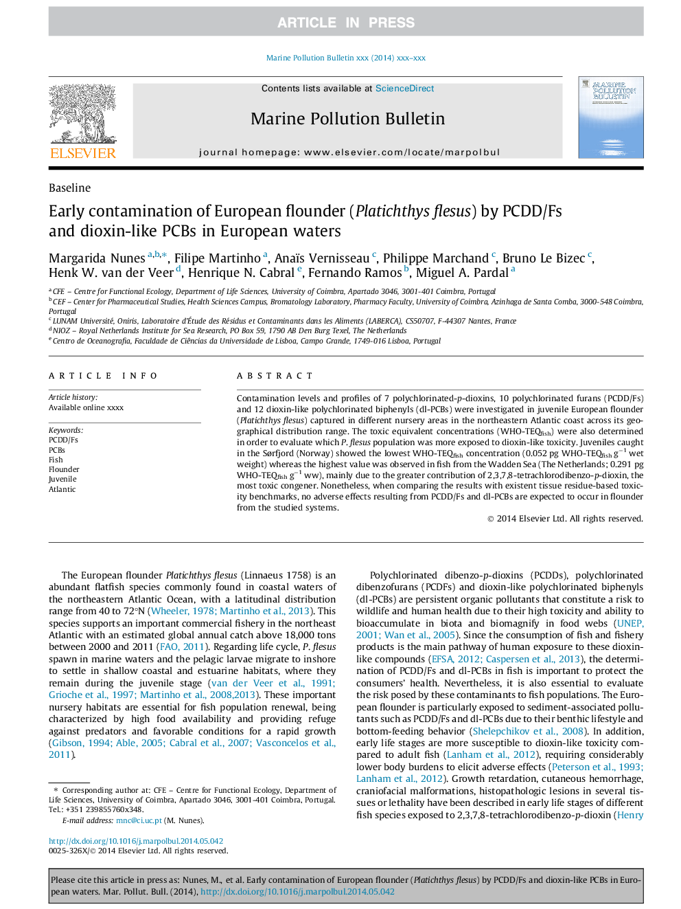 Early contamination of European flounder (Platichthys flesus) by PCDD/Fs and dioxin-like PCBs in European waters