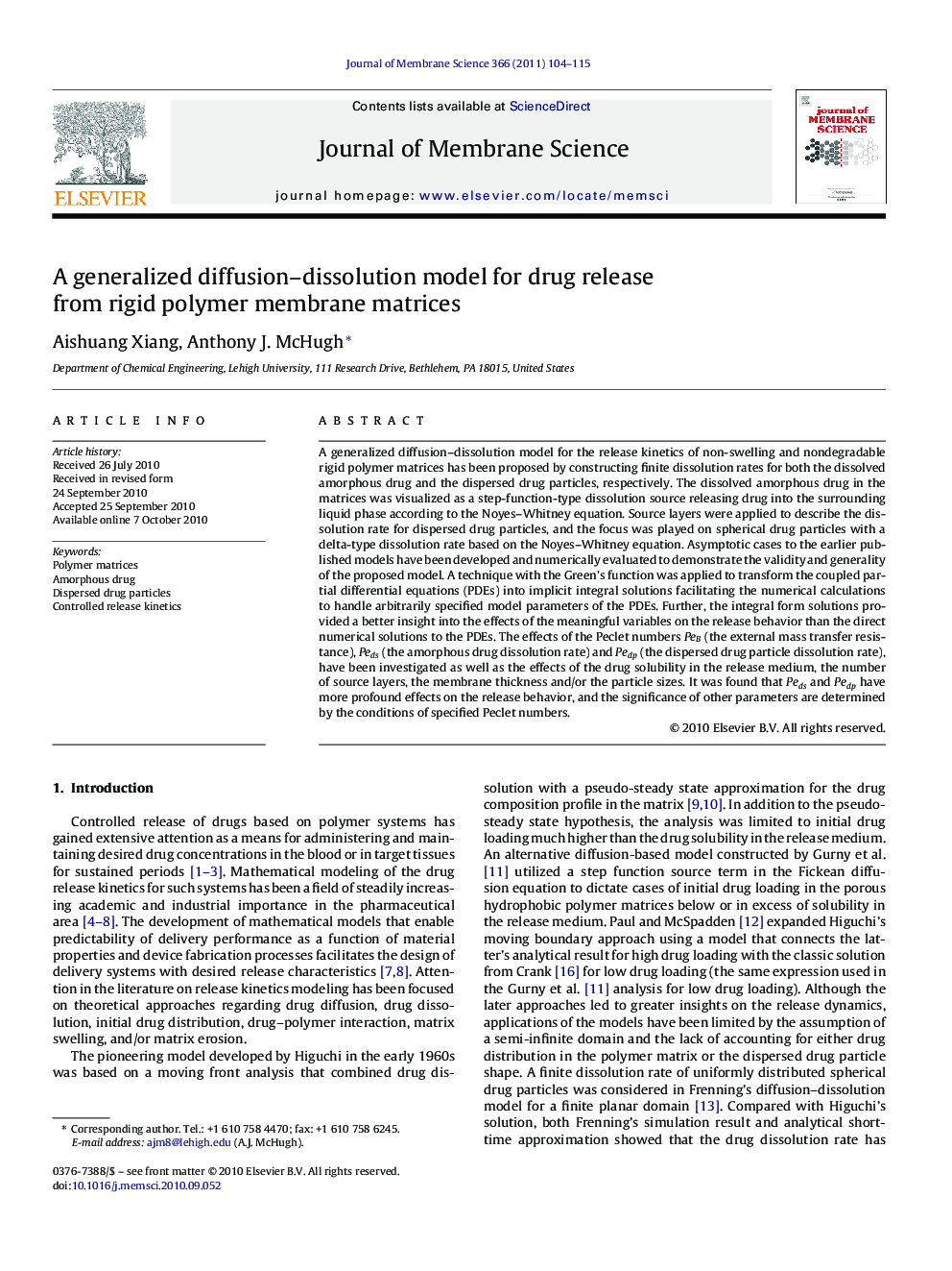 A generalized diffusion-dissolution model for drug release from rigid polymer membrane matrices