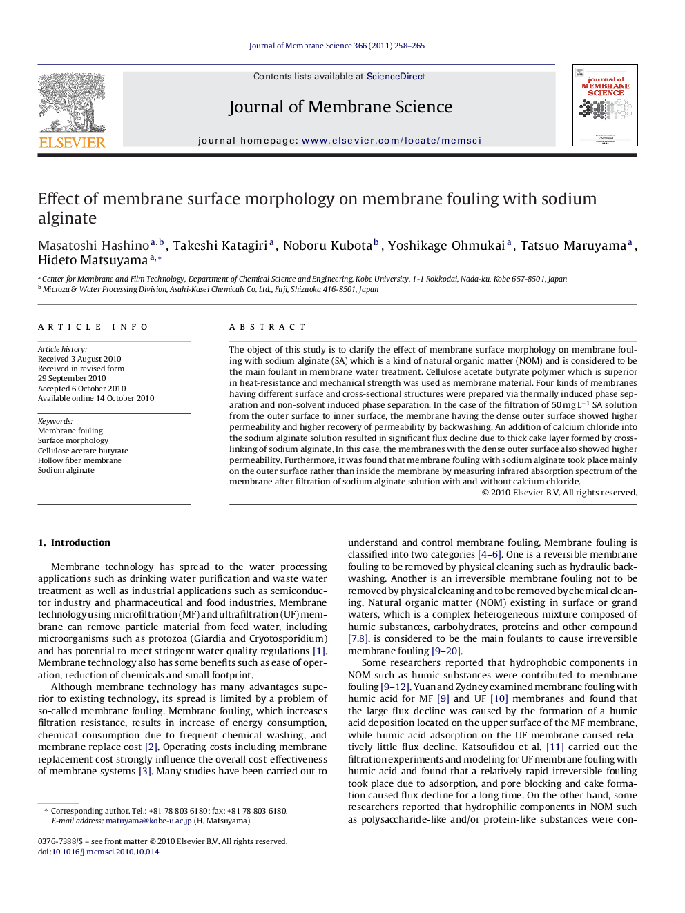 Effect of membrane surface morphology on membrane fouling with sodium alginate