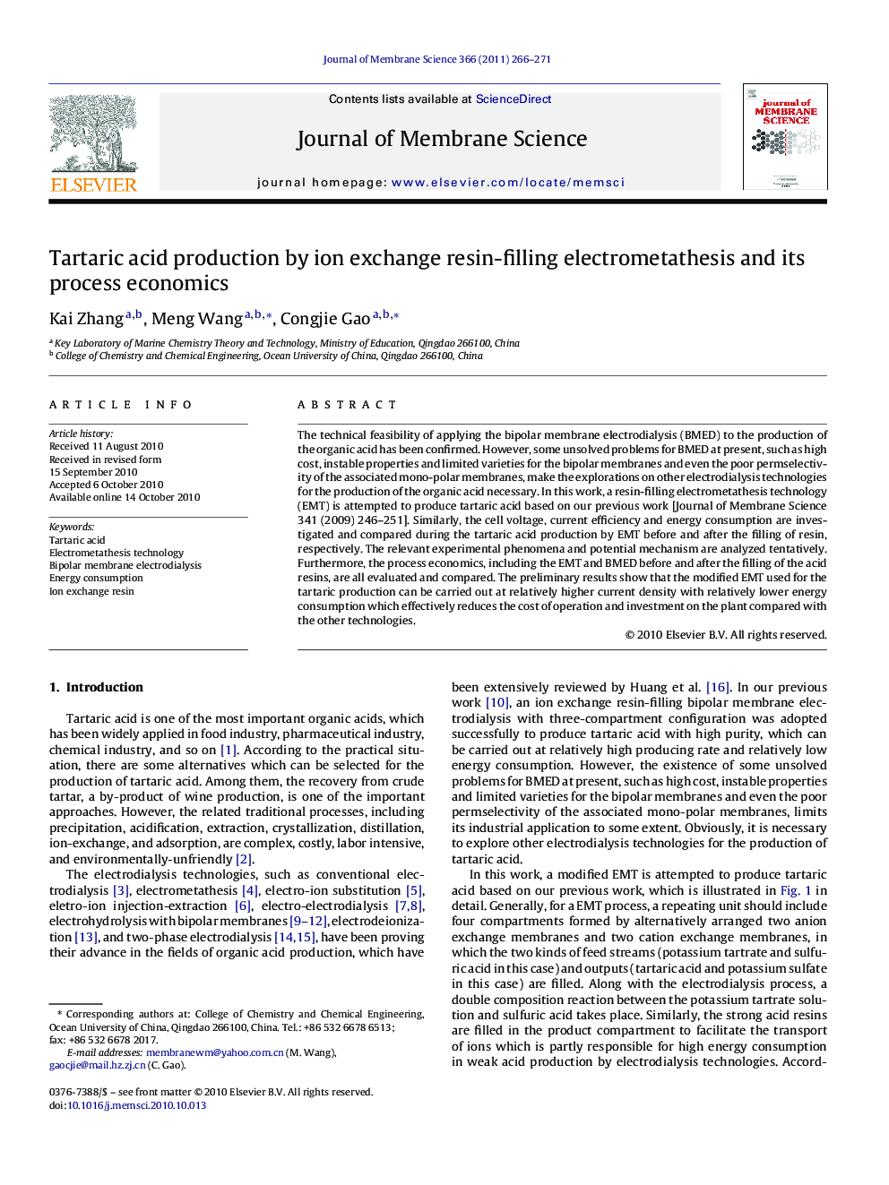 Tartaric acid production by ion exchange resin-filling electrometathesis and its process economics